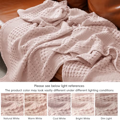 PHF Lightweight 100% Cotton Waffle Blanket for Bed, Queen, Pink - Image 6