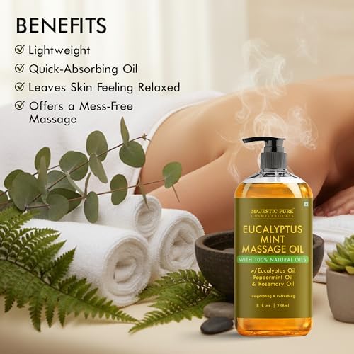Majestic Pure Eucalyptus Mint Massage Oil, Cooling Blend, 8 Fl Oz - Image 2