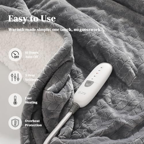 Twin Electric Blanket 62"x84" Heating Blanket Twin Heated Blanket, Grey - Image 2