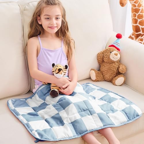 yescool Blue Checkered Weighted Lap Pad 2 Pounds Cooling Weighted Lap Blanket, Plaid Small Weighted Blanket, Weighted Throw Blankets Gifts for Travel Indoor Outdoor, 20"x30" by yescool