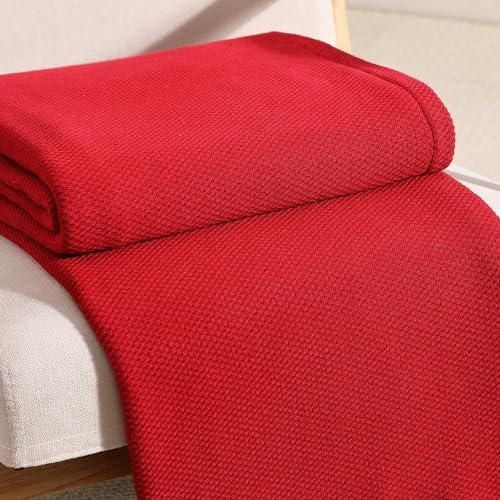 Tommy Hilfiger - Queen Cotton Blanket, Textured Pique Weave Bedding, Medium Weight Soft Blanket, Anti-Pilling & Fade Resistant, Ideal for Layering, Oeko-TEX Certified (Red) - Image 4