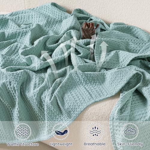 PHF Lightweight Waffle Weave Throw Blanket 50"x 60", Soft Woven Summer Blanket for Hot Sleepers - Aesthetic Home Decor for Couch Bed Sofa, Pet Friendly, Dusty Blue - Image 3
