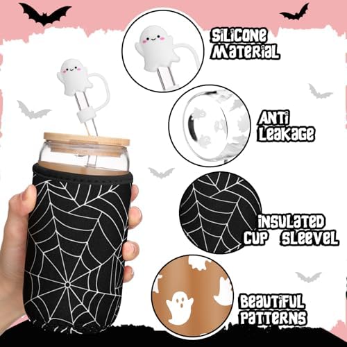 Blushtier 3 Pcs Halloween Ghost Gifts Black Tumbler Cup Sleeve Gifts Box - Image 4