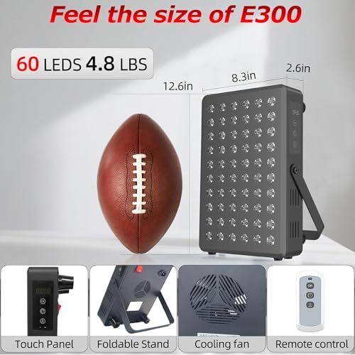 Red Light Therapy Panel for Body and Face, 660nm Red 850nm and Near Infrared Panel Built-in Timer, 60 LEDs High Power, Promote Sleep, Improve The Body, Relieve Muscle Fatigue（E300-Black) - Image 5