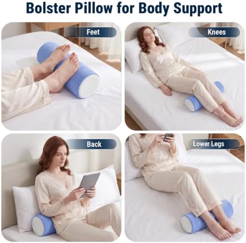 Neck Roll Cervical Pillow for Neck Pain Relief - Memory Foam Neck Pillow for Bed, Round Neck Pillows for Sleeping, 15.7 * 6 * 6inch (Blue-White) - Image 5