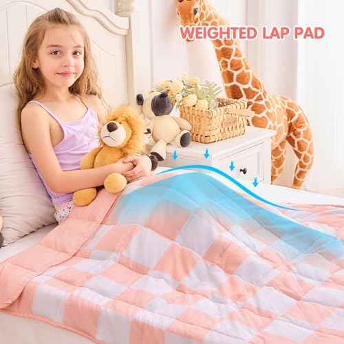 yescool Pink Checkered Weighted Blanket 7 Pounds Plaid Weighted Throw Blanket, Heavy Blanket for Sleeping, Tartan Bed Throw Blanket Gifts for 60-80lbs, 40"x60" - Image 2