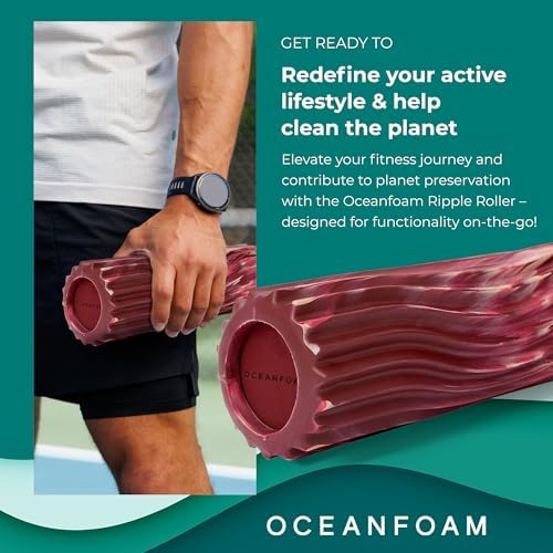 Oceanfoam Ripple Travel Foam Roller (11" x 3.35") Firm Mini Foam Roller for Physical Therapy, Deep Tissue Massage, Back Pain - High Density, Wave Textured - Yoga (Maroon, Blush & Hot Pink Marbled) - Image 4