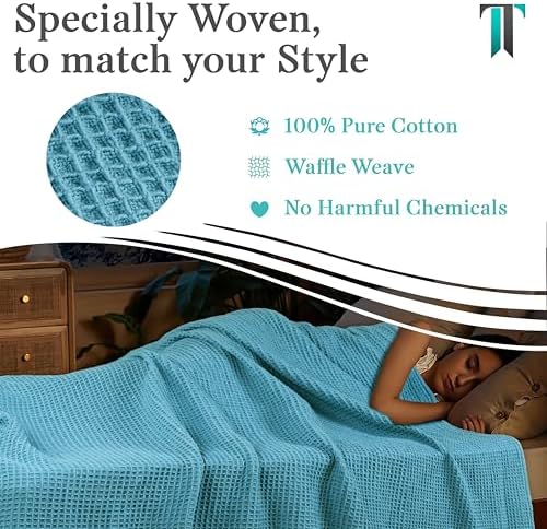 Tex Trend 100% Cotton Waffle Weave Blanket King Size - Soft, Breathable Cooling Blanket for Bed, Lightweight Cozy Summer & Spring Bedding, Blue, 90x108 - Image 5