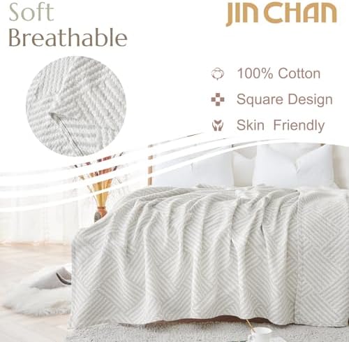jinchan 100% Cotton Muslin Blanket Twin Boho Throw Blanket 60x80 Stone Gray - Image 2