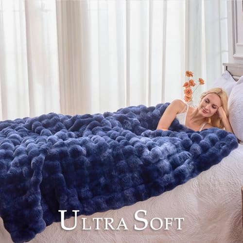 BENVWE Fluffy Faux Fur Throw Blanket for Couch, Soft Plush Thick Cozy Fuzzy Luxury Minky Bubble Blanket for Home Living Room Decor Gift for Women, Tie-dye Blue, 63" x 80", 1100GSM - Image 3