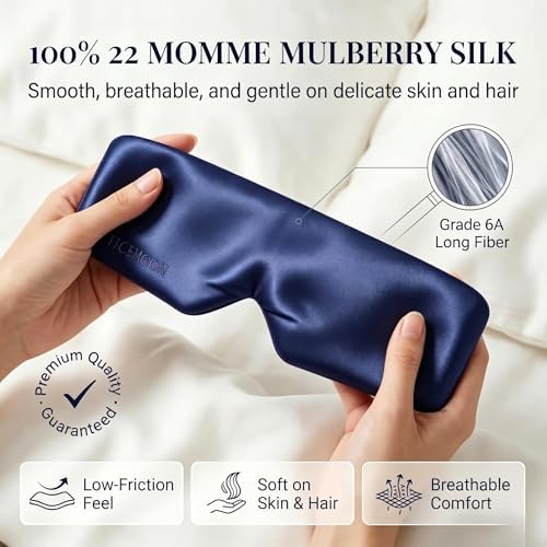Silk Sleep Mask for Side Sleepers, Blackout Eye Mask for Sleeping Women Men, 100% 22 Momme Mulberry Silk, Full Coverage Face-Hugging Sleep Mask for Travel, Naps & Shift Workers, Blue - Image 3
