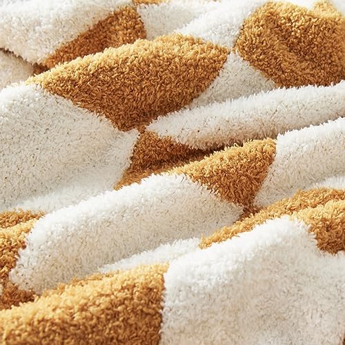 CozeCube Orange White Reversible Checkered Knit Throw Blanket 50"x60" - Image 3
