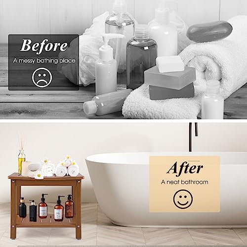 Apolimi HDPE Shower Bench, 2-Tier Spa Stool with Storage Shelf, Non-Slip & Water Resistant Shower Seat (Teak L Size) - Image 6