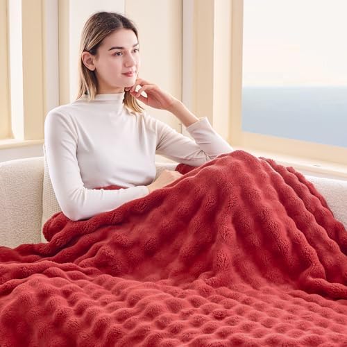 NEWCOSPLAY 3D Bubble Flannel Throw Blanket for Couch Red, 50"×60" - Image 3