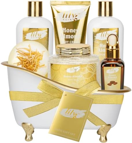 Honey Almond Spa Gifts for Mom - 7Pcs Moisturizing Spa Set for Women & Men by LILYROY