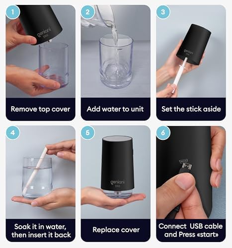 GENIANI Portable Small Cool Mist Humidifier – USB Powered (Not Rechargeable), Compact Desktop Humidifier for Plants, Office, Baby Room – Auto Shut Off & Night Light – Black, 0.25L - Image 3