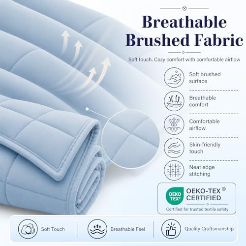 L'AGRATY Weighted Blanket for Adults 15lbs, 48"x72", Light Blue Twin Full Size Heavy Throw Blanket, Cooling, Breathable, Microfiber with Glass Beads, Big, Washable, All-Season - Image 6