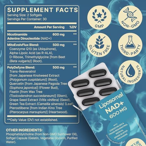 NAD+ NMN Alternative, Liposomal Formula, 120 Softgels - Image 2