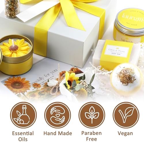 Sunflower Gifts for Women – Yellow Sunshine Spa Gift Box, Self Care Bath Basket with Citrus & Peony, Get Well Soon, Cheer Up or Birthday Present for Mom, Sister or Friend - Image 4