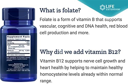 Life Extension BioActive Folate & Vitamin B12, 150 Vegetarian Capsules - Non GMO, Gluten Free Supplement - Image 3