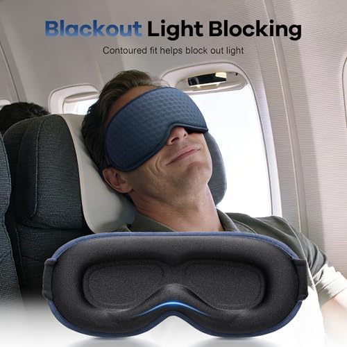 Weighted Blackout Sleep Mask for Men: 3D Contoured Zero Eye Pressure Sleep Mask for Stress Relief, Deep Sleep & Airplane Travel Essentials, Night Shift, Office Nap, Adjustable Strap, Blue - Image 3