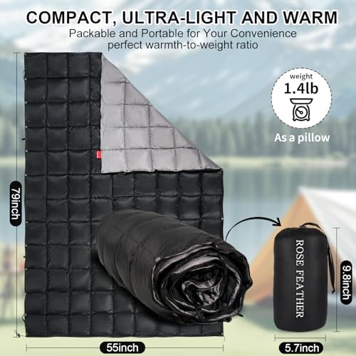Down Camping Blanket - Lightweight, Packable, Warm & Puffy Outdoor Travel Quilt for Sleep, Hiking, Backpacking, Stadium, Festivals, Water-Resistant Sleeping Bag 55"x79" - Image 6
