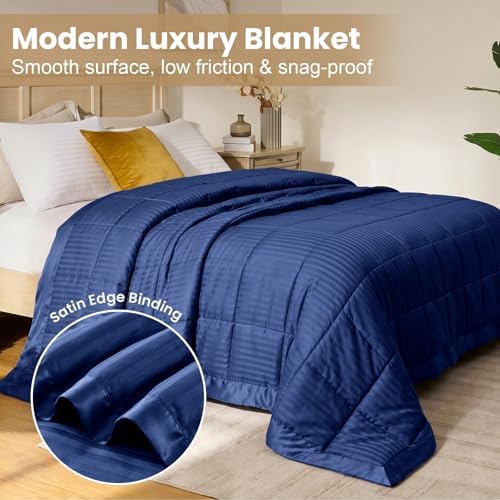 downluxe Queen Size Blanket with Satin Trim, Lightweight Down Alternative Blankets Queen Size for All Season, Machine Washable (Navy, 90x90 Inch) - Image 3