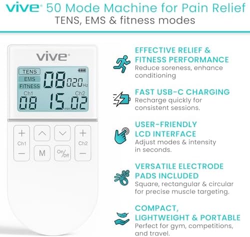 Vive 50 Mode TENS Machine for Pain Relief Therapy - EMS & Tens Muscle - Image 2