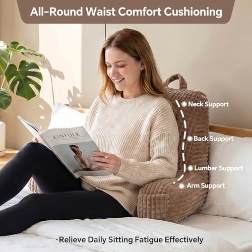 Reading Pillow with Arms for Bed,Compact Backrest for Teens,Khaki Flannel,M - Image 2