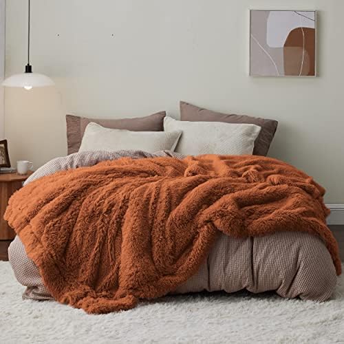 Bedsure Faux Fur Fluffy Sherpa Fleece King Bed Blanket Orange 108"x90" - Image 5
