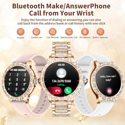 Smart Watches for Women(Make/Answer Call) with Diamond:1.32" Fitness Tracker Watch for HR/Blood Pressure/SpO2/Sleep Monitor,Digital Running Watches for Women Android/iOS,3 Strips - Image 3