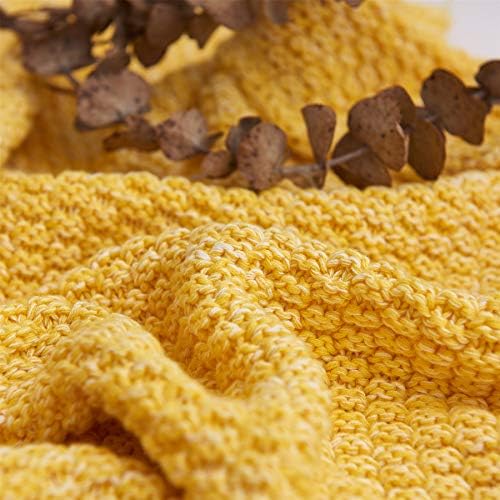 Longhui bedding 100% Cotton Knitted Throw Blanket – Yellow, Soft & Cozy, Machine Washable, 60"x80" – Perfect for Living Room, Couch, Sofa, Bed or Travel - Image 3