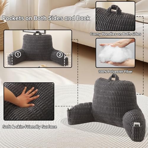 Reading Pillow for Sitting in Bed with Arm,Gray Corduroy,M - Image 5