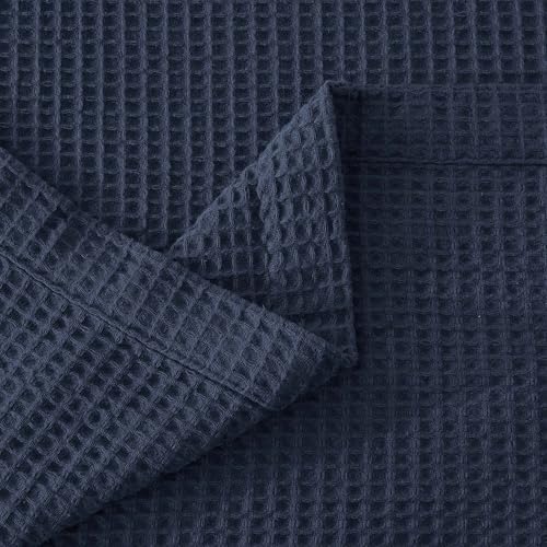 100% Cotton Blue Blanket Full/Queen Size for Bed - Breathable and Soft, Waffle Weave for Summer Spring, 90x90 Inches (Navy) - Image 4