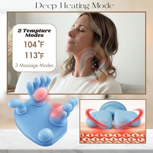 LIVINGPRO Neck & Shoulder Massager with Heat, Deep Tissue Shiatsu with Bionic Palm 4D Kneading, Simulated Human Hand Massage, 3 Adjustable Intensities, Portable Pain Relief for Home & Office - Image 3