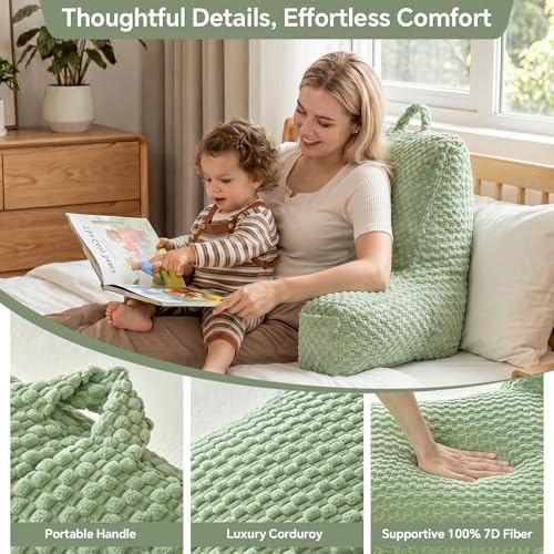 19" Back Support Pillow for Dorm Room Essentials,Green Corduroy,Large - Image 4