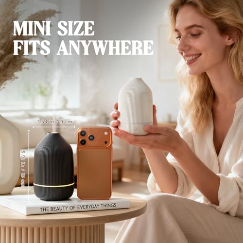 Essential Oil Diffuser, 2Pack, 100ml Aromatherapy Diffuser, Mini Ultrasonic Diffuser for Essential Oil, Home, Office, Cool Mist Humidifier with 7 Led Light, Auto Shut-Off, White & Black - Image 2