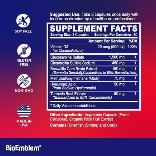 BioEmblem Glucosamine Chondroitin MSM Sulfate 1500mg, 90 Capsules - Image 5