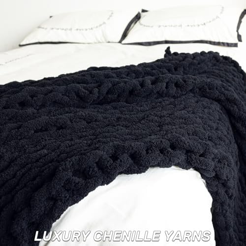 Chunky Knit Throw Blanket for Couch，80X90 Inches Black - Image 6