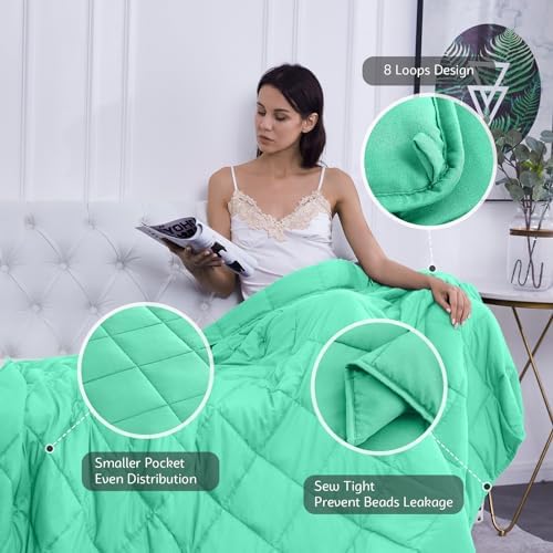 L'AGRATY Weighted Blanket Queen Size（15lbs, 60"x80"） Cooling Heavy Blanket Microfiber for Adults Breathable Big Weighted Throw Blanket for Summer Fall Winter, Green - Image 4
