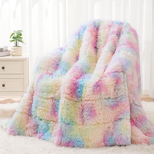 Wemore Weighted Blanket for Adult 60x80 15lbs Soft Long Plush Queen Rainbow by WemoreDirect