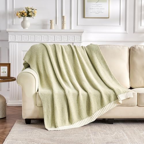CozeCube Reversible Knitted Throw Blanket, Sage Green White Melange 60"x80" - Image 4