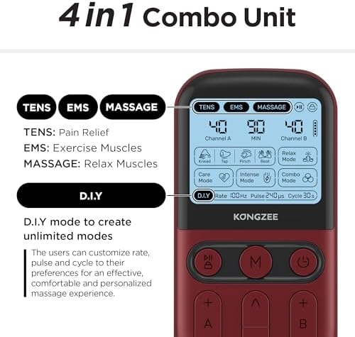4 in 1 - D.I.Y & Tens Unit & EMS & Massage Muscle Stimulator, Dual Channel TENS Units Therapy Machine for Pain Relief, FDA Cleared Rechargeable Electronic Pulse Massager,with 12pcs Electrode Pads - Image 3