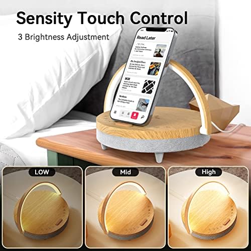 Bedside Table LED Night Light with Wireless Charger and Bluetooth Speaker, Desk Lamp As Sleep Aid White Noise Machine and Phone Holder, Great Birthday Gifts for Girlfriend, Women（Music Upgrade） - Image 4