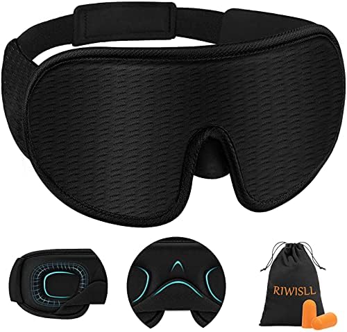Sleep Mask, Super Soft 3D Contoured Cup Sleeping Mask, Upgraded 100% Blockout Light Sleep Masks for Women Men with Adjustable Strap, Comfortable Concave Molded Eye Covers for Sleeping, Black by RIWISLL
