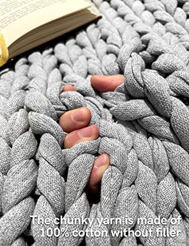 YnM 100% Cotton Weighted Blanket, Handmade Chunky Knitted Throw, No fillers Design, Soft and Breathable, Machine Washable Bed Blanket for Sleep or Home Decor (Lighte Grey, 48x72 Inch, 20lbs) - Image 4