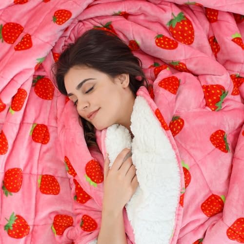Aemicion Strawberry Pink Weighted Blanket 15lbs Twin Size 48x72in,Soft Sherpa Washable Weighted Blankets for Adults,Cozy Cute Throw Blanket Weighted as Birthday Gifts for Girls Women Mom - Image 4