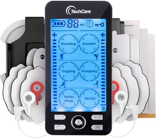 Rechargeable TENS EMS Muscle Stimulator, Dual Channel Electric Pulse Massager for Back & Neck Muscle Recovery and Pain Relief by TechcareMassager