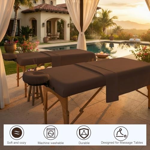 Oudain 4 Sets 3 Piece Soft Microfiber Massage Table Sheets Set Bulk Includes Massage Flat Sheet and Fitted Sheet and Face Rest Cover(Chocolate) - Image 5