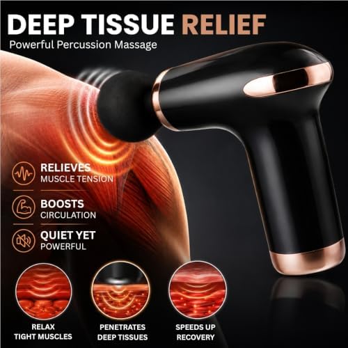 Mini Massage Gun - Handheld Muscle Massager, 6 Speed, 4 Heads, USB-C, Black - Image 4